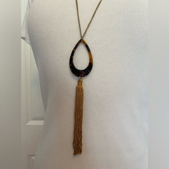 Women's Brown Pendant Tassel Gold Chain Necklace Statement Staple Essential BOHO - Picture 4 of 8